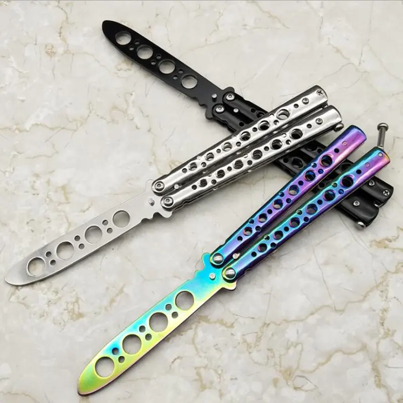 Dull Blade Folding Knife Practice Stainless Steel Outdoor Sports Dull No Edge Non-Sharpenning Butterfly Training Knife