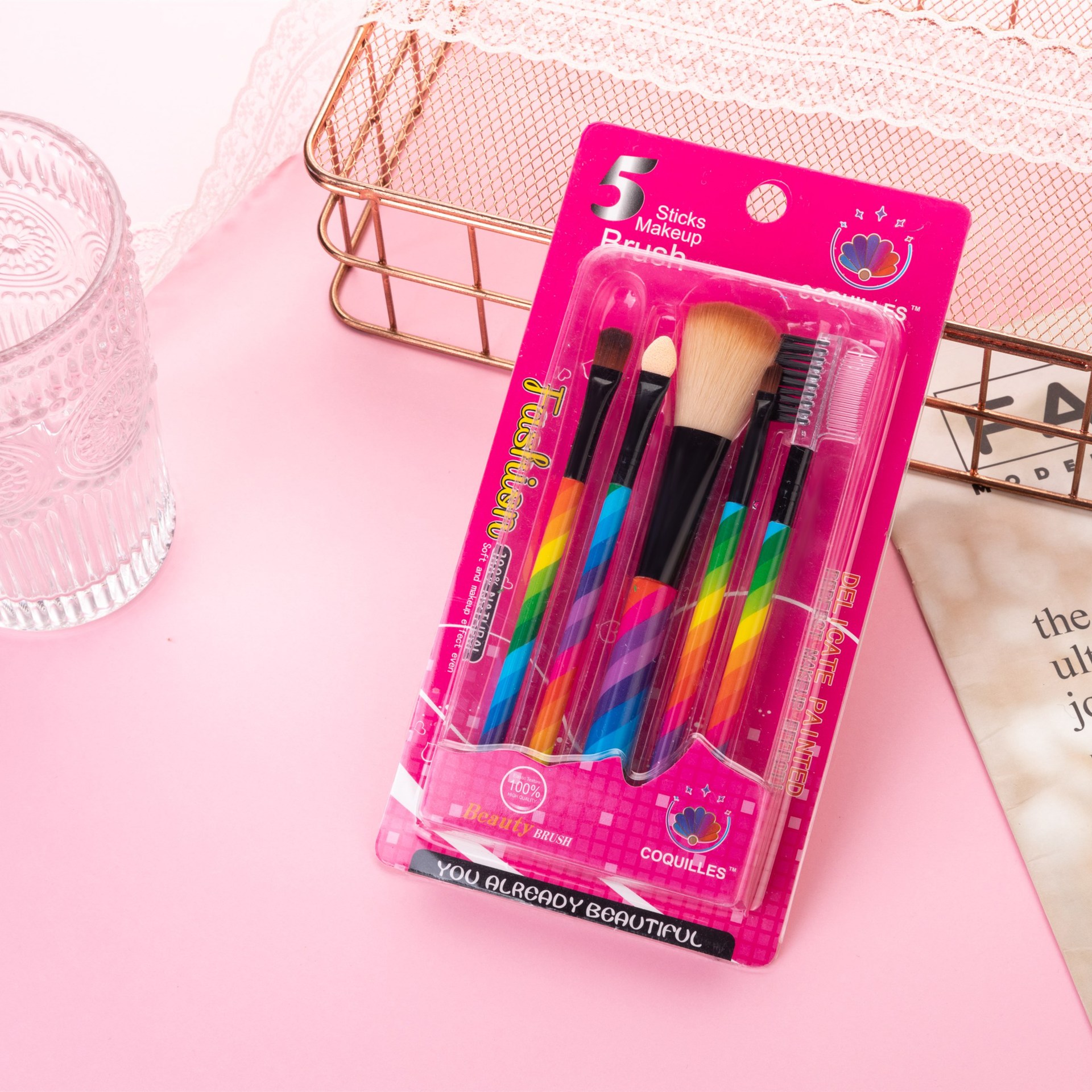 Handmade Professional Foundation Brush Cosmetic Tools Kit 5pcs Makeup Brushes Set Bag White Eye Hair Wood Box Goat Logo Style