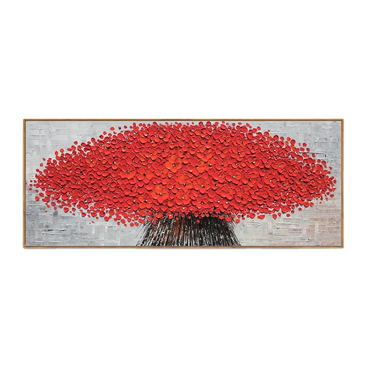 High Quality Morden Art Hand-Painted oil painting knife thick red flowers Wall Picture for Home Decor