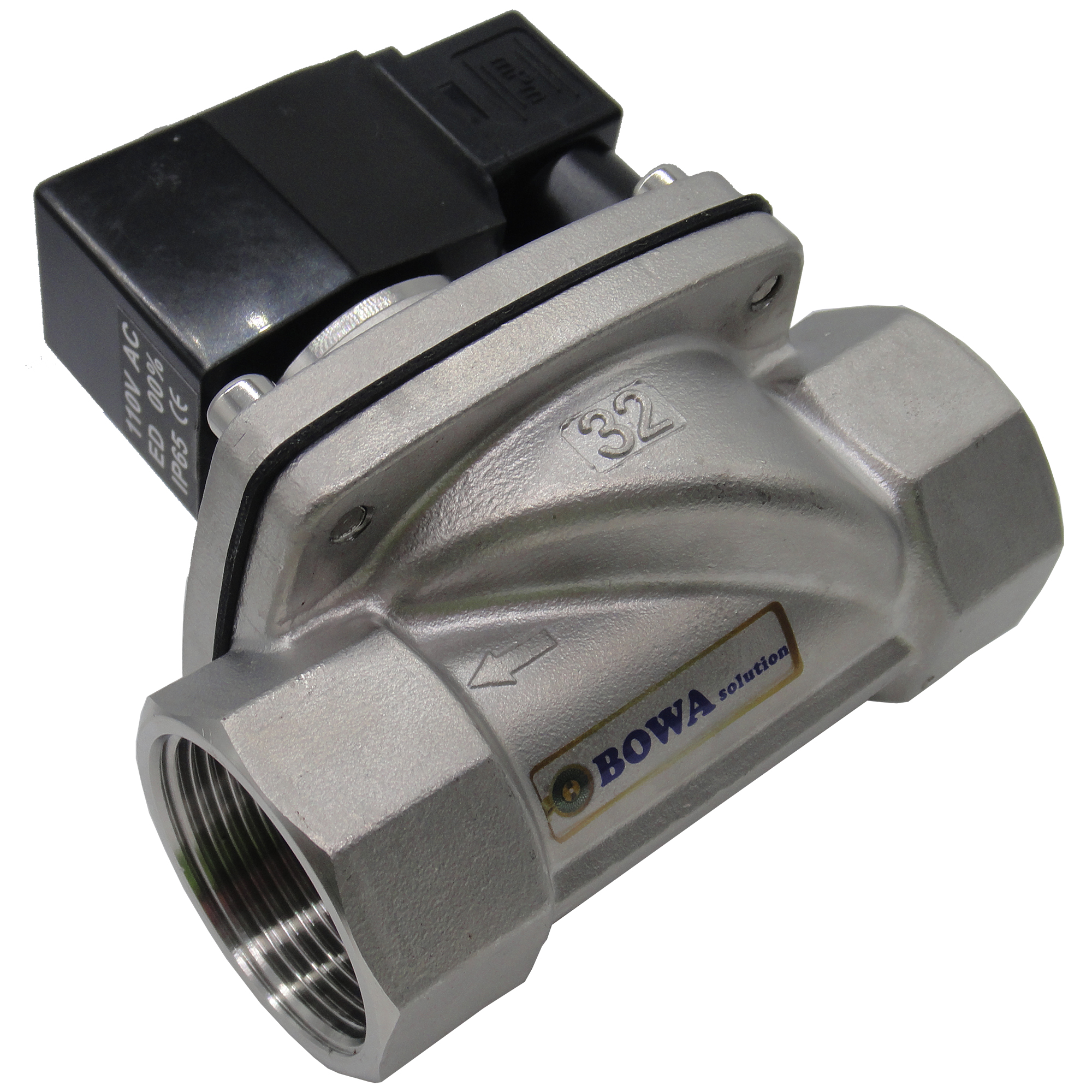 G1-1/4" stainless steel solenoid valve with straight in and out, female threaded ports is are safe to use with drinking water