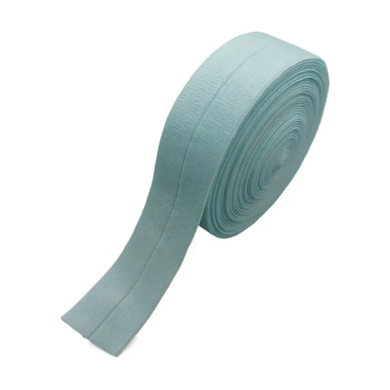 20mm Fold Over Nylon Elastic Band Soft Spandex Light Blue Elastic Tape For Garment