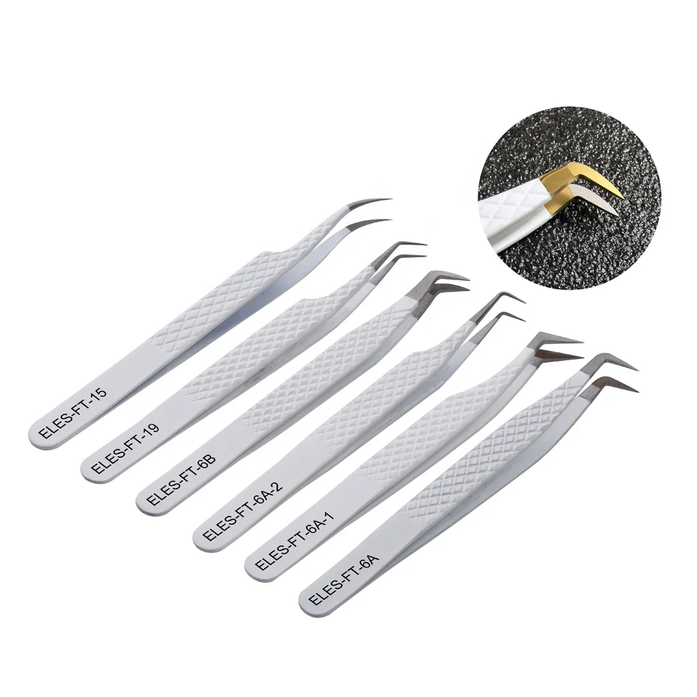 Free Custom Logo Stainless Steel EyelashTweezers Diamond Grip Volume Fiber Tip Tweezer 90 Degree Eyelash Fiber Tip Lash Tweezer