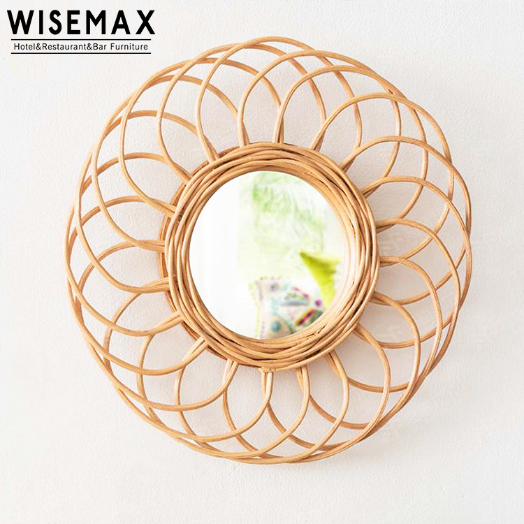 WISEMAX FURNITURE Round flower shape mirror luxury design decorate rattan mirror with natural color