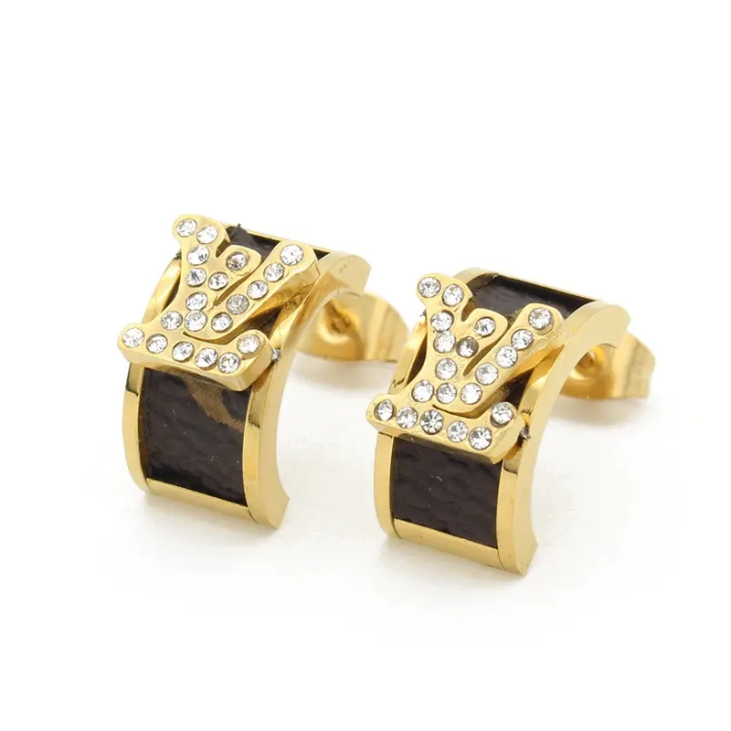 Hot Sale Fashion Crystal Earrings Jewelry Ladies 18K Gold Plated Stainless Steel Earrings