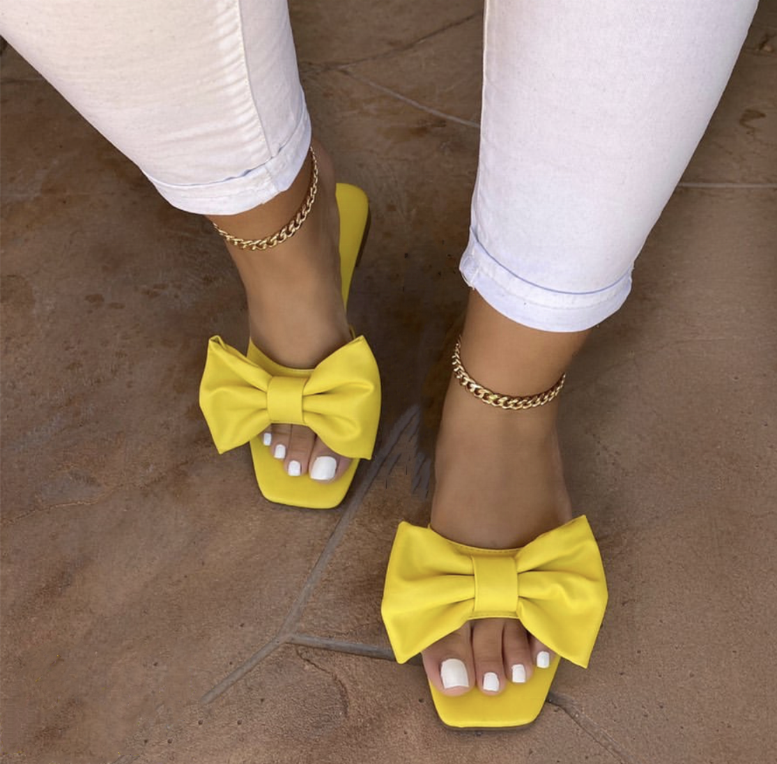 Fancy bow style new design women slippers lady fashion flat slides sandals