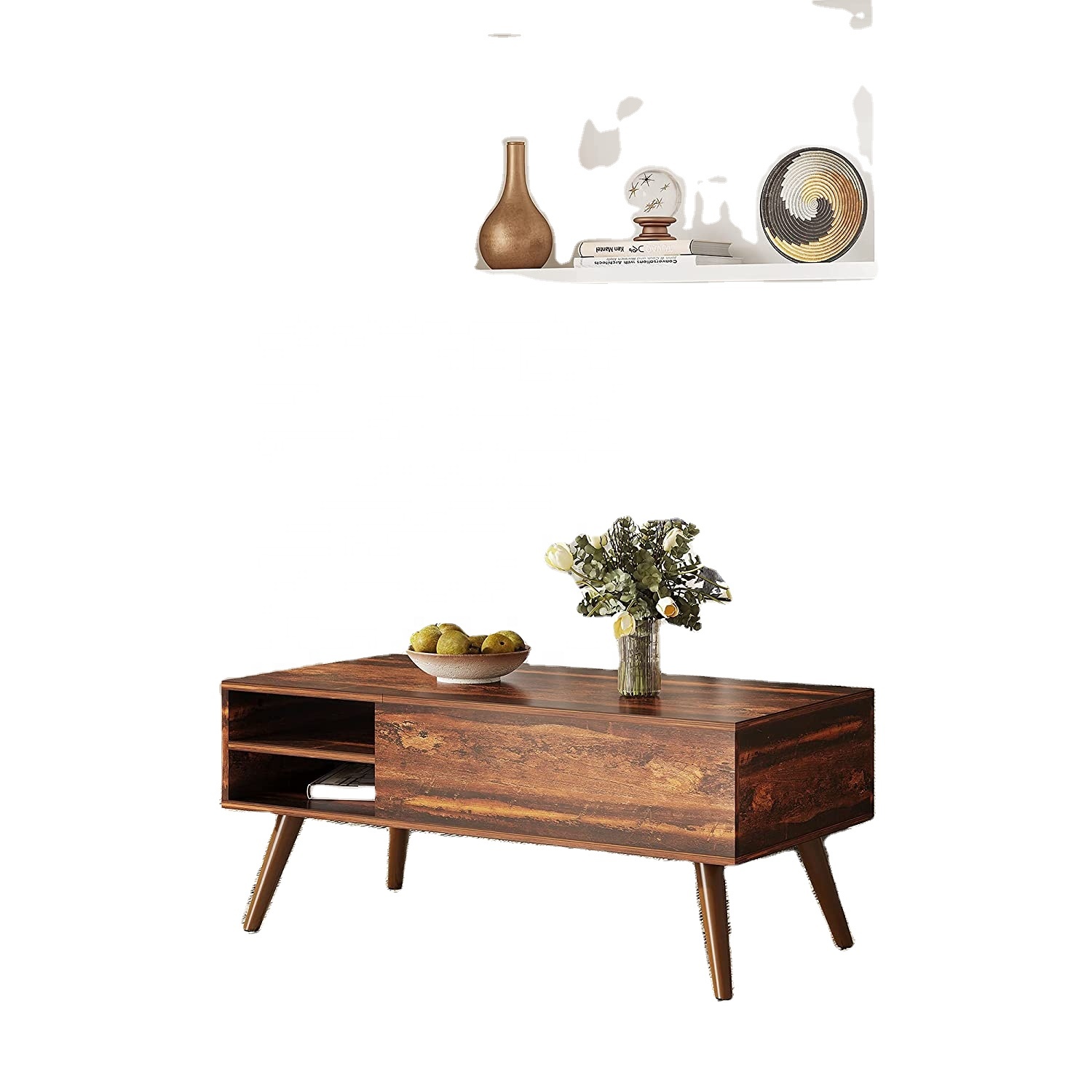 Wood Lift Top Coffee Table with Hidden Compartment and Adjustable Storage Shelf Tabletop Dining Desk Home Living Room Office