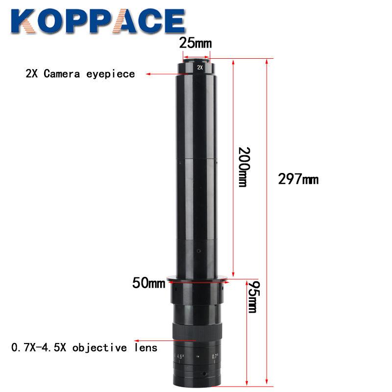 Монокулярный объектив для промышленного микроскопа KOPPACE 128X-820X 2X окуляр 0,7x-4,5x зум объектив 25 мм C-крепление объектив непрерывного увеличения