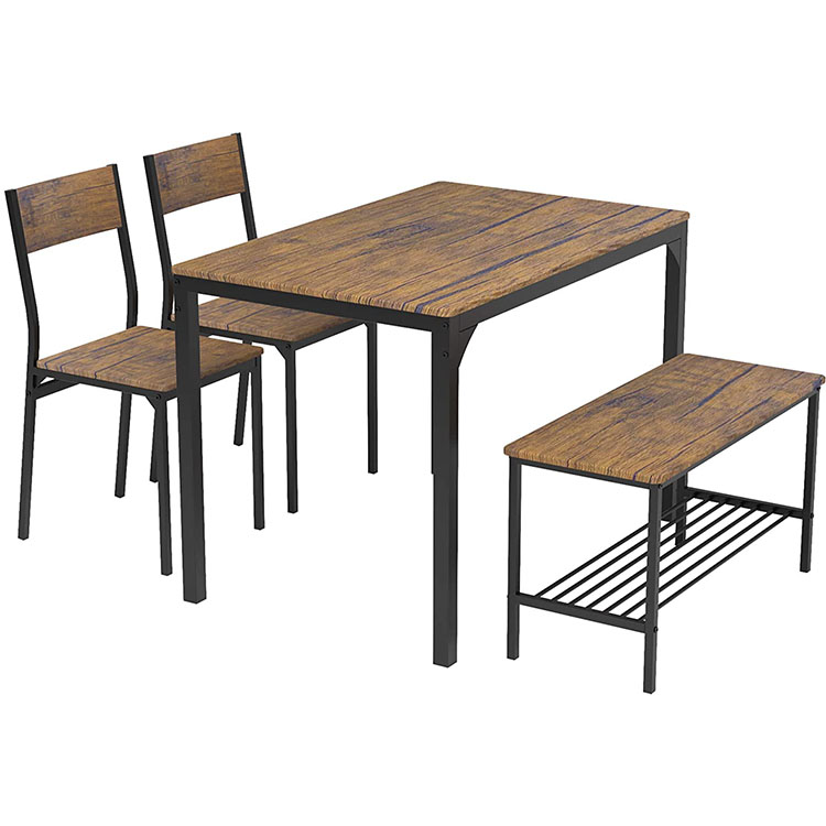 6 Piece Dining Table Set With Bench Compact Wooden Kitchen Table And 5 Chairs With Metal Legs Dinette Sets