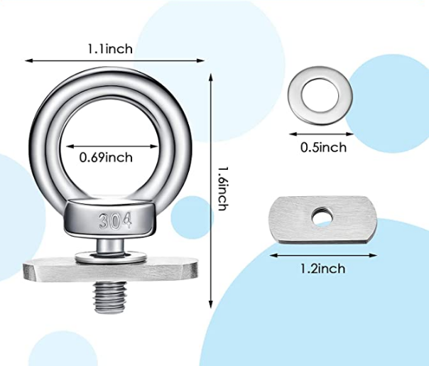10 Pack Track Mount Tie Down Eyelets M6 Bolt Hold Your Bungee Cord or Ropes Rowing Inflatable 304 Stainless Steel Kayak Track