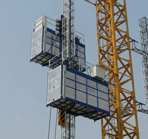 Rack and pinion construction hoisting elevator