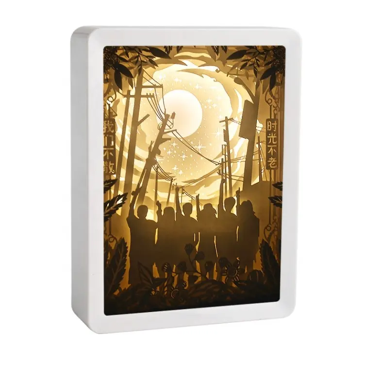 Led decor lighting gift 3D Paper carving lamp diy material table lamp paper cut light box Chinese cut lighted shadow box