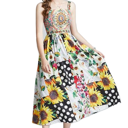 2021 New Arrival Women Fashion Runway Holiday Elegant Spaghetti Strap Floral Print Patchwork Dress Casual Dresses Summer Dresses