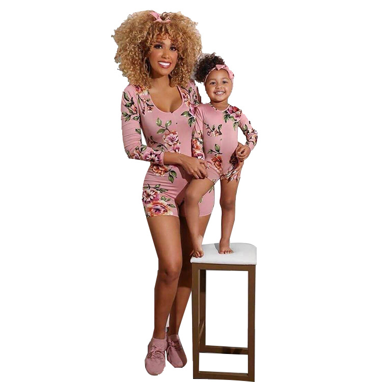 family look matching outfits clothes mum and daughter long sleeve floral twinning mommy and me one piece jumpsuit