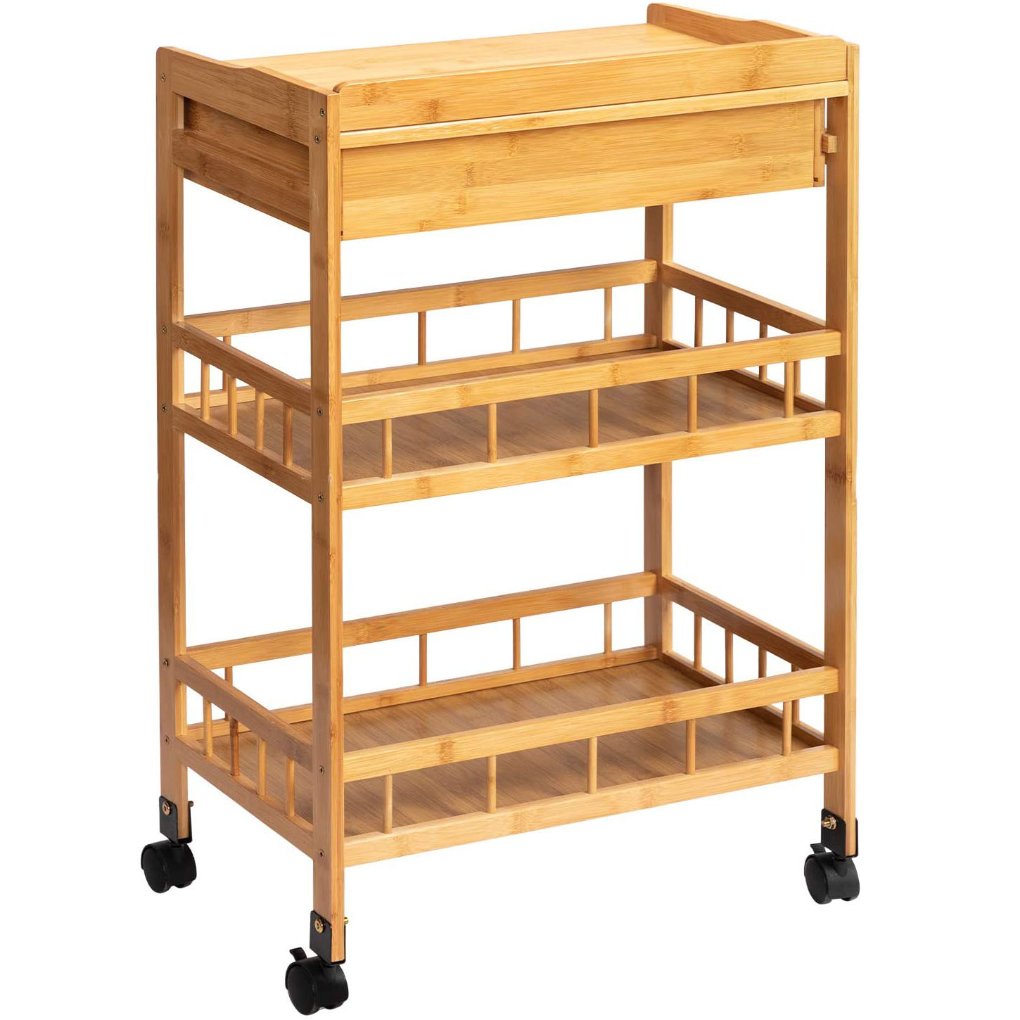 Wooden Movable Kitchen Dinning Cart trolley 3-Tier with Lockable Casters Wheels