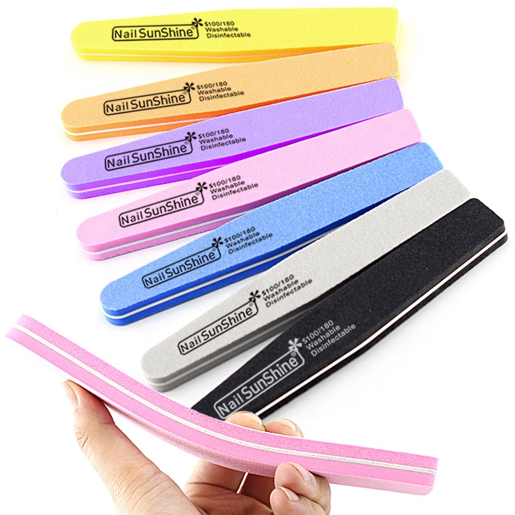 Professional nail sponge buffer washable double side sponge foam nail files 100/180 grit size pink buffer nail files