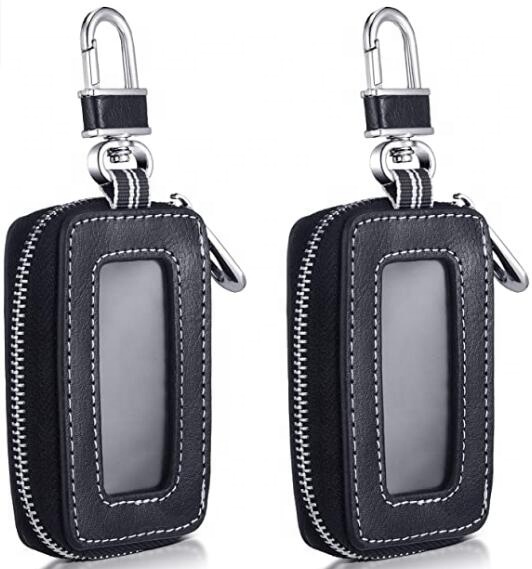 Quality PU Leather Car Key Cases Pouch Durable Car Key Fob Waterproof Vehicle Smart Keychain Case Holder with Zipper Closure
