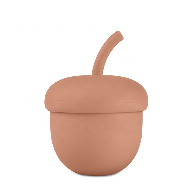 New 2021 Leak Proof Hot Sell Chestnut Pine Cone Hazel Accorn Silicone Sippy Cups With Lids And Straws Baby Infant Toddler Kids