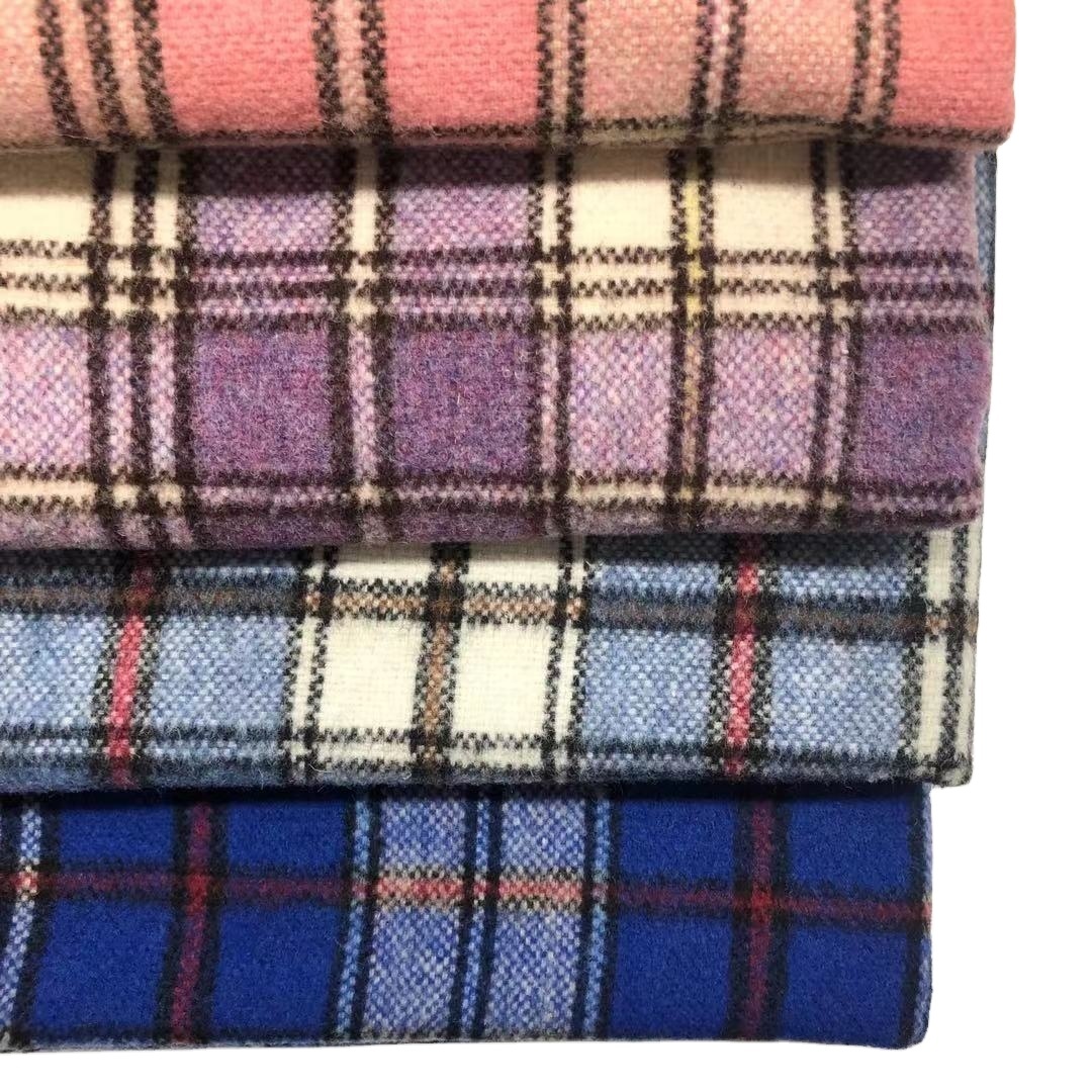 All season 40wool 480g/m Melton plaid fabric for woman suit and Home decoration fabric
