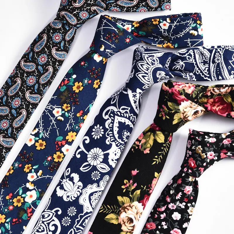 High Quality Fashion Casual Printed Tie Necktie Cravate Floral Cotton Brand Ties