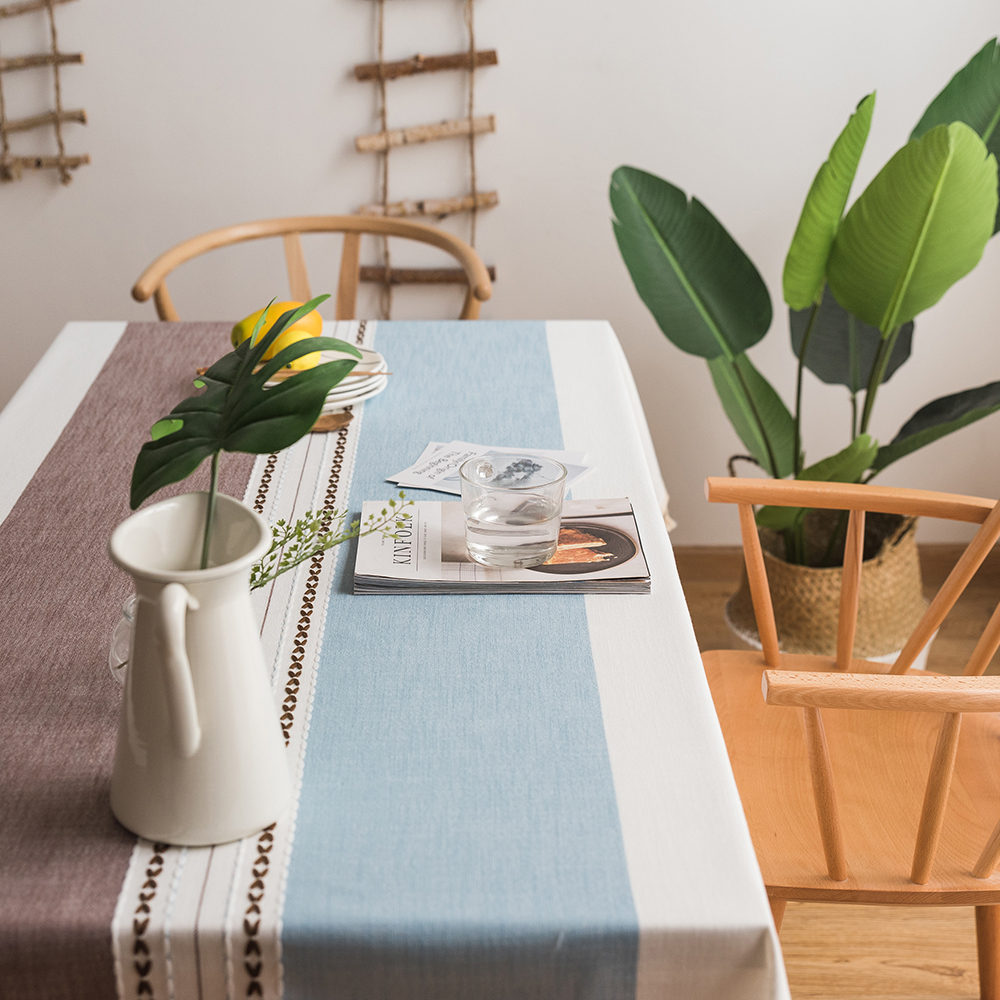 Cross-border cotton linen tablecloth fabric Nordic holiday party decorative stripes party table cloth