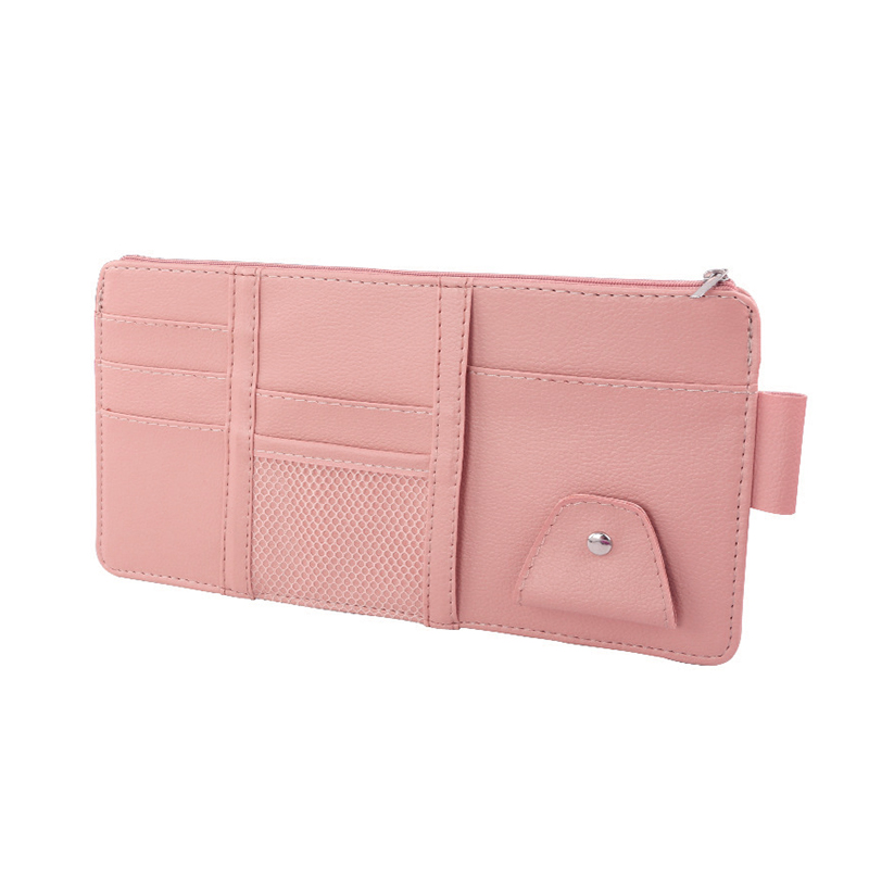 Leather Sun Visor Holder with Sunglasses Bag Car Visor Case for Passport Wallet Card Holders Organizer
