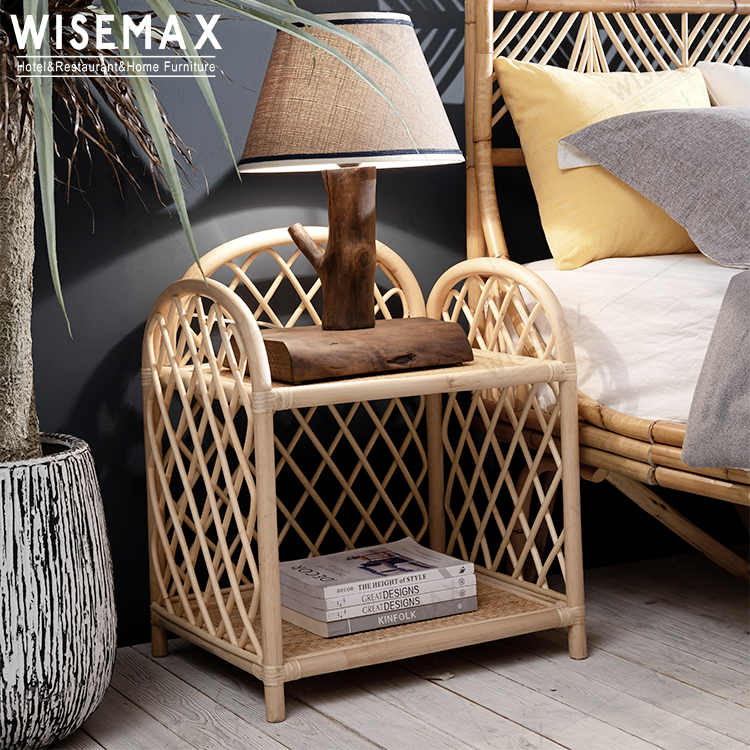 Мебель WISEMAX, простая мебель для спальни, ротанговая тумбочка с двумя полками, прикроватный столик для хранения