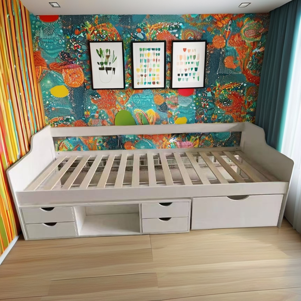 Solid wood white children kids day bed with normal designs for home use king size