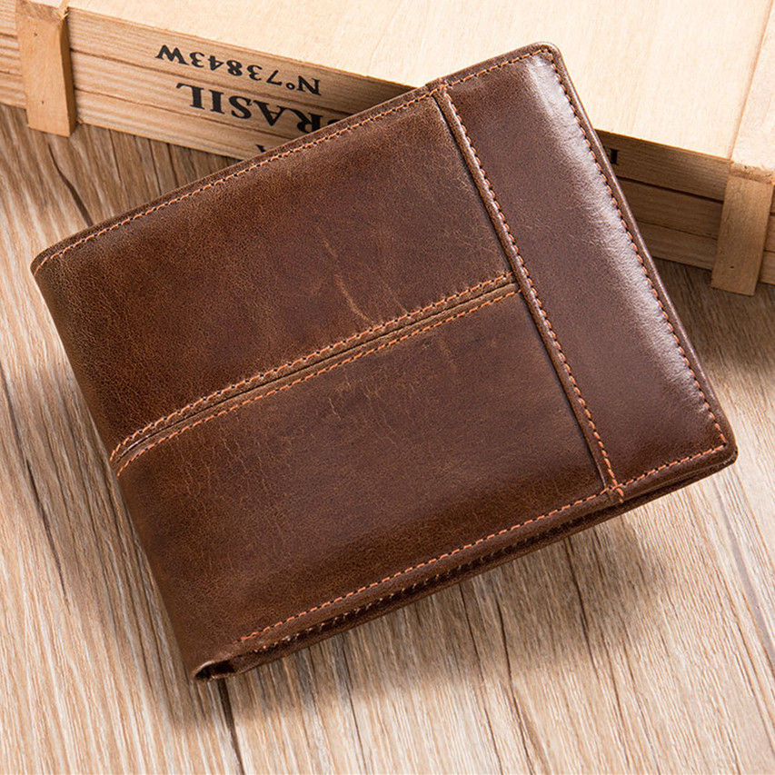 Premium Genuine Cowhide Men's Leather Wallet with Zipper Closure and Soft PU Lining