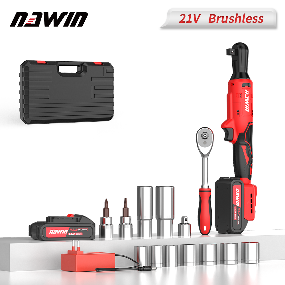 21V Cordless Electric Impact Wrench Ratchet Ratchet Right Angle Wrench Set 2 Batteries with Accessories