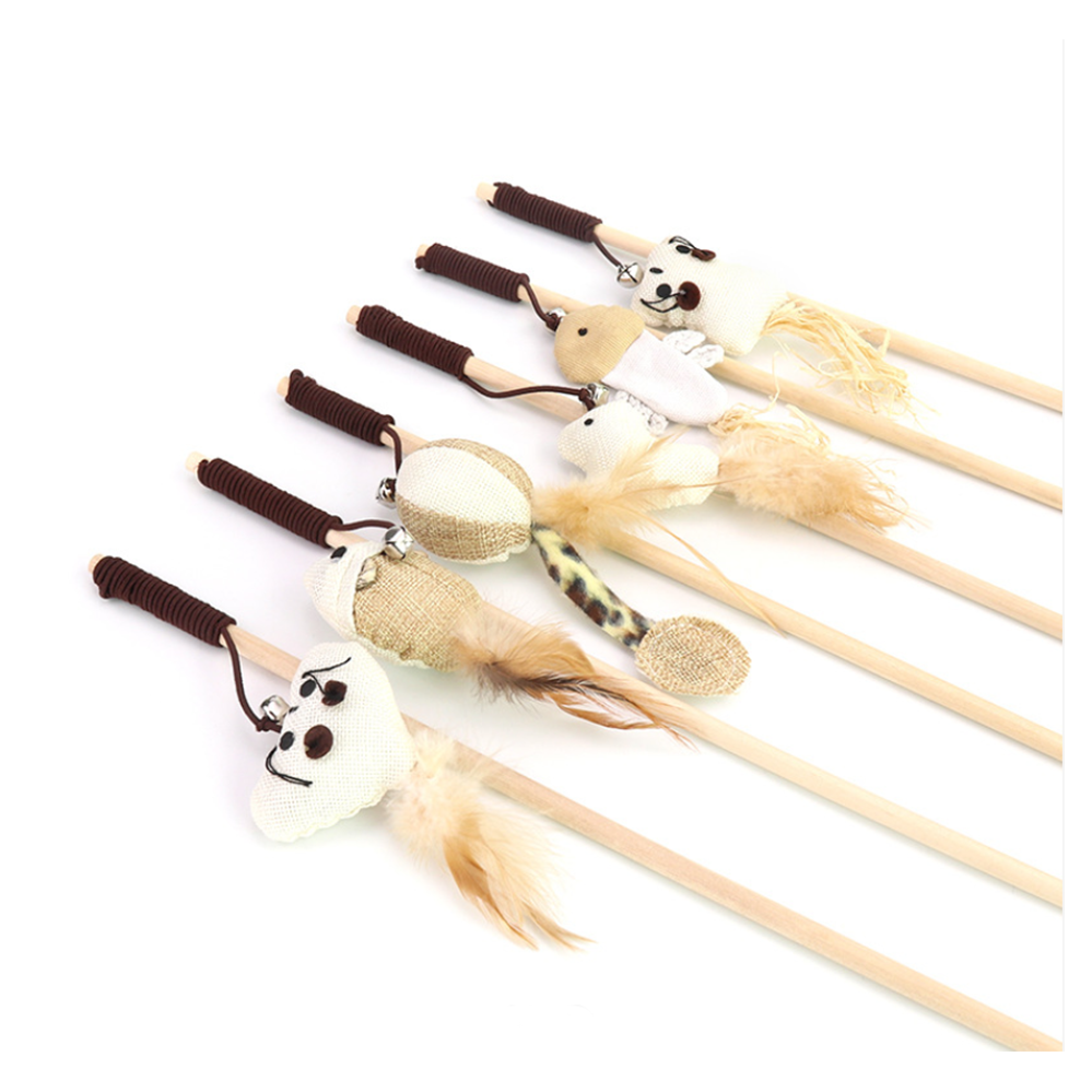 New Design Lovely Colourful Cat Teaser Stick Toy Interactive Wand Cat Toys