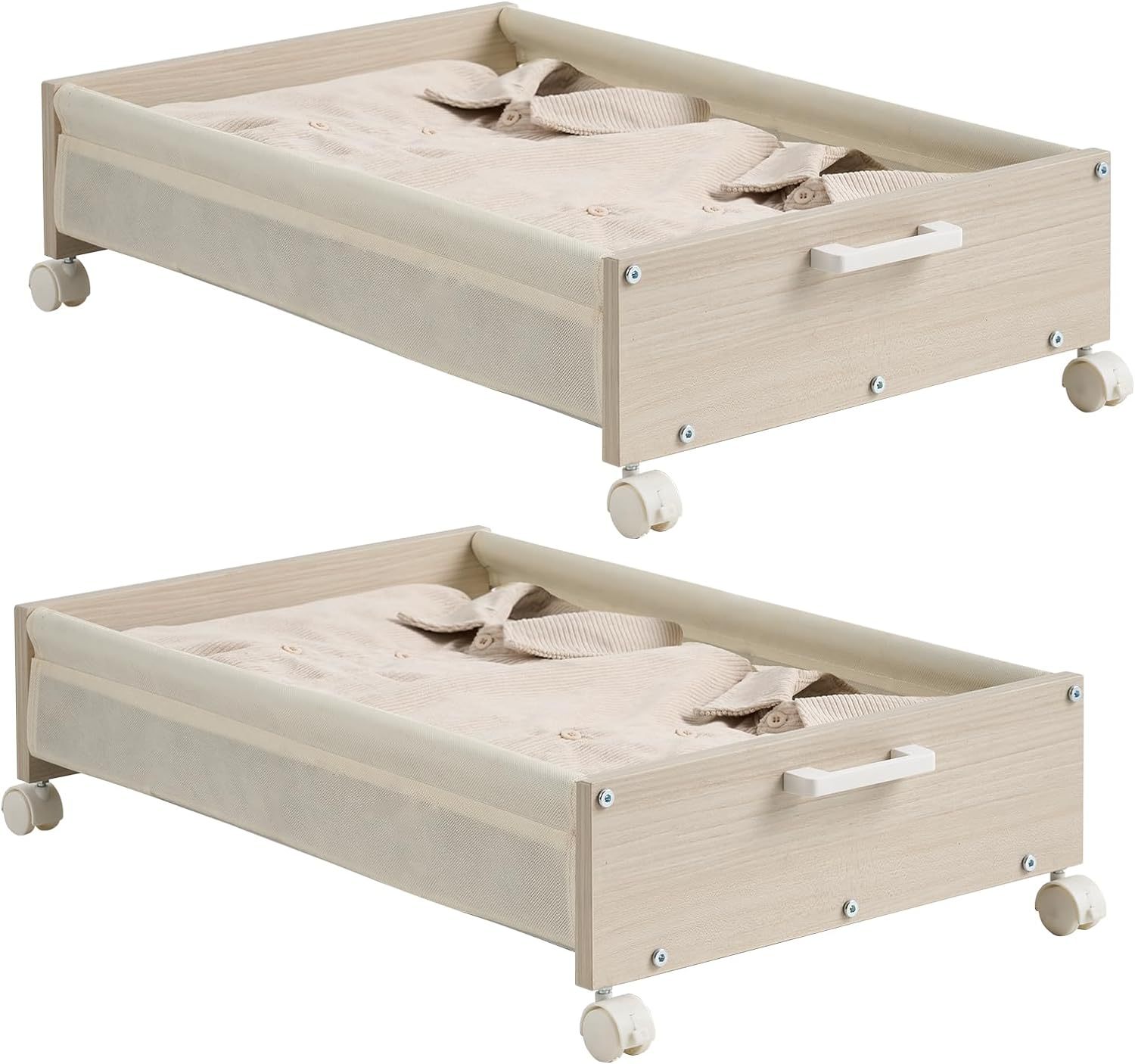 202407Metal Frame Under Bed Drawers Containers Organizer Heavy Duty Wooden Under Bed Storage With Wheels