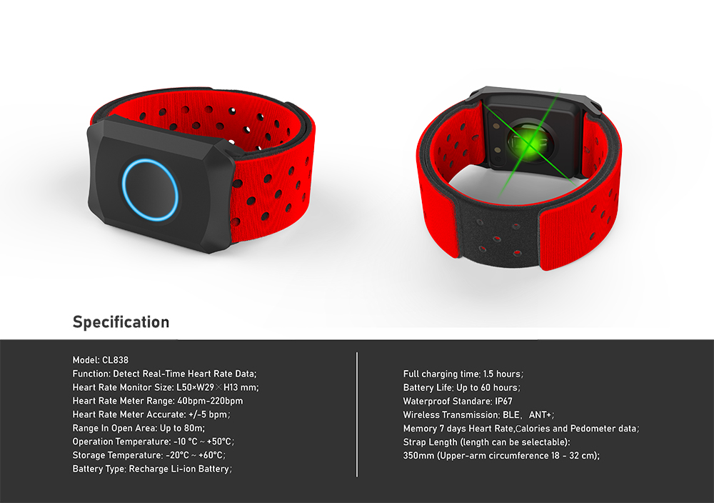 Chileaf newest style Heart Rate Monitor Armband Blue tooth ANT+ HRM arm strap Support API/SDK