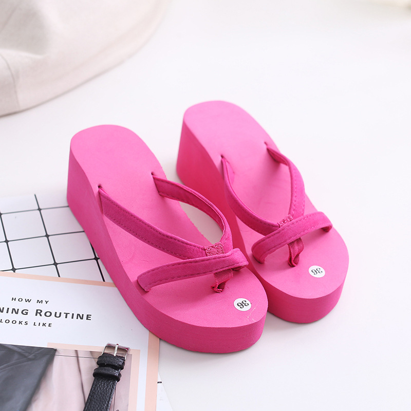 Popular Solid Color Customized Beach Flip Flops Women Fashion High Heel Slope Heel Thick Bottom Clip Flip Flops