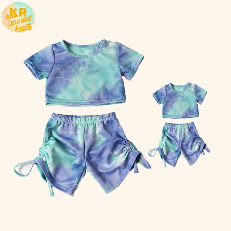Mommy And Me Custom Kids Summer Clothing Tie Dye Stacked Jogger Sweatsuit Sets Baby Clothes