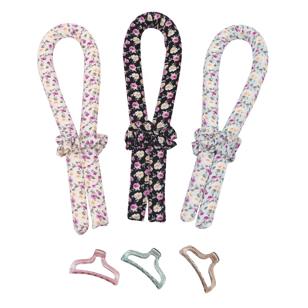 Hot Selling Heatless Ribbon Silk Floral Printed Beauty Tools Hair Curler Rollers Set For Women Girls