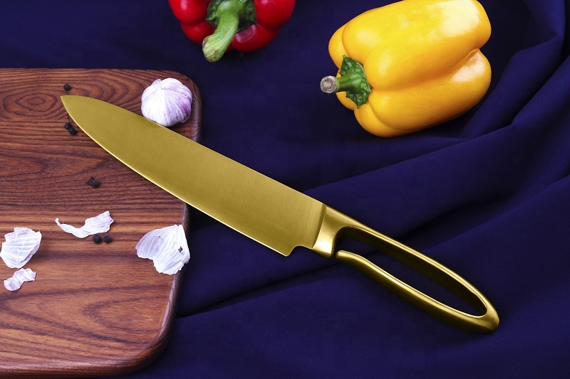 Пользовательские золотые титановые кухонные ножи шеф-повара набор ножей из нержавеющей стали с черным блоком