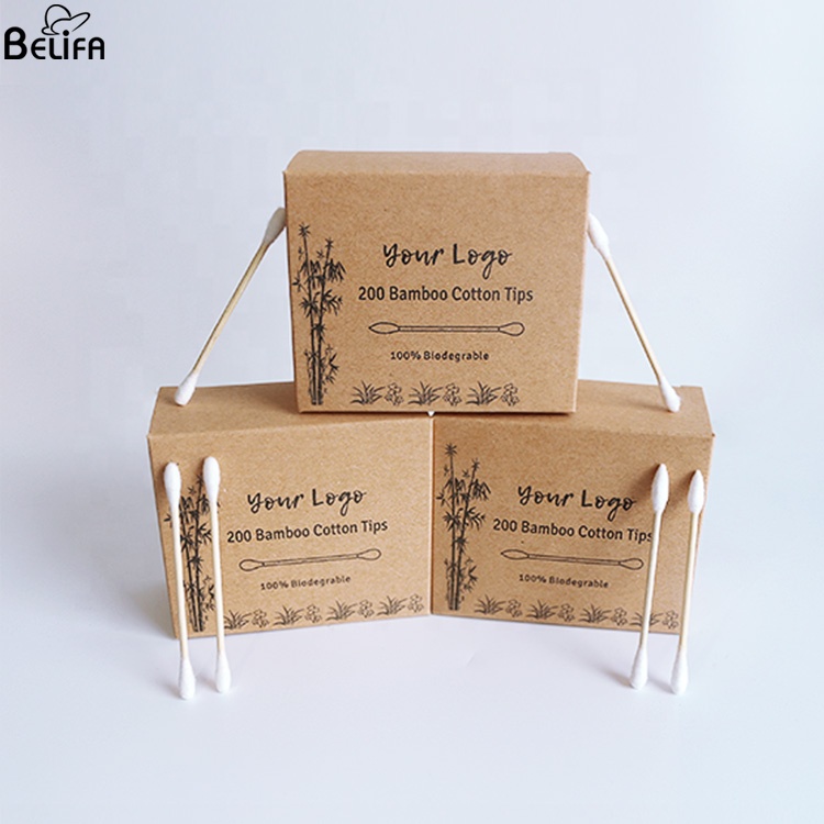 Wholesale double head 200pcs eco friendly degreasing q-tips pointed organic sterile wooden stick bamboo cotton ear buds swabs