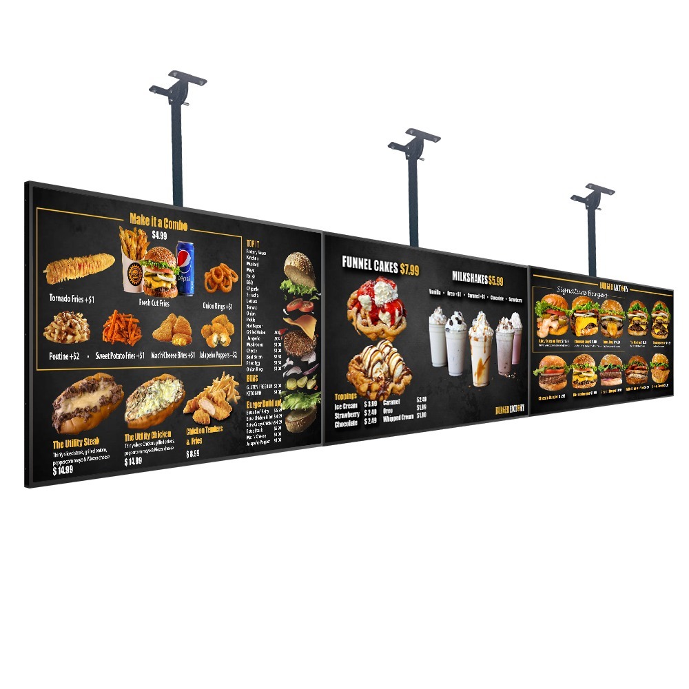 32 Inch LCD Advertising Display Screen Digital Signage Hanging Wall-Mounted Digital Menu Board for Restaurant & Fast Food Shop