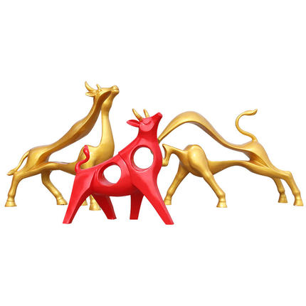 Outdoor Abstract Animal Model Lucky Cow Glass Steel Sculpture Decoration
