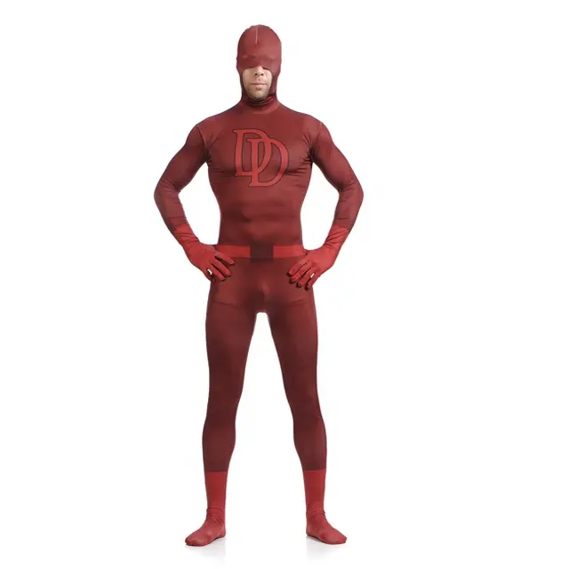 Double D Sorrel Super Daredevil Costume Lycra Spandex Superhero Open Half-face Zentai Full Body Suit Adult Spandex Suit