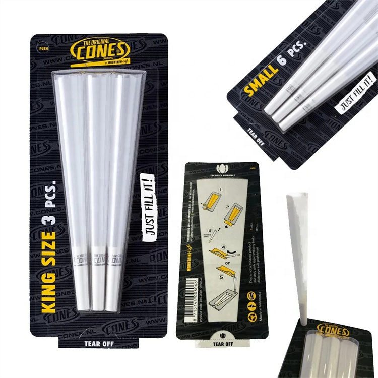 Customized Vacuum Molding White Cigarette Rolling Paper 3-Packs Personalized Blister Packaging Organic Pre Rolled Cones