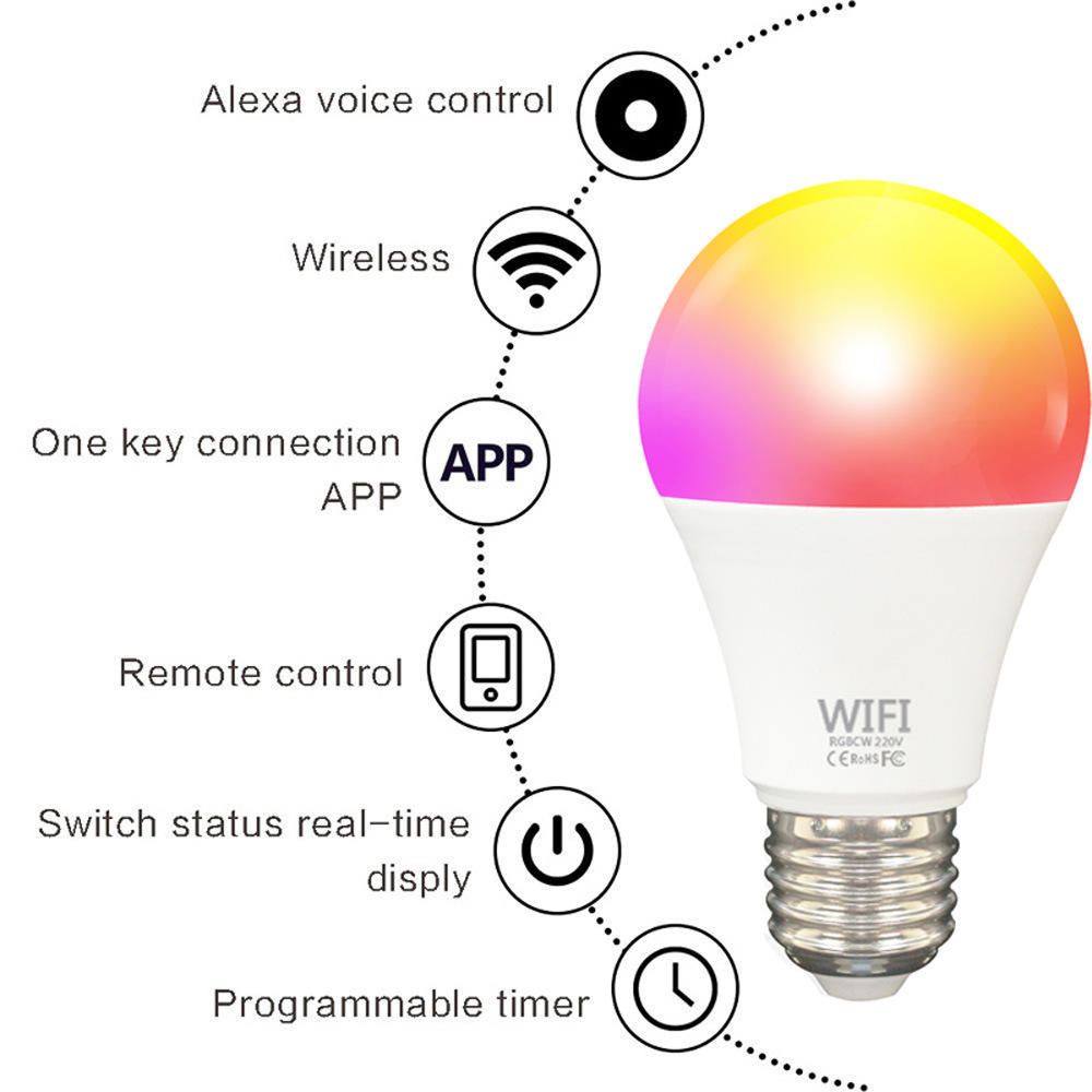 Умная лампочка E27 B22 с Wi-Fi, 12 Вт, 15 Вт, 9 Вт, меняющая цвет, смарт-лампочки RGBCW, светодиодная лампочка