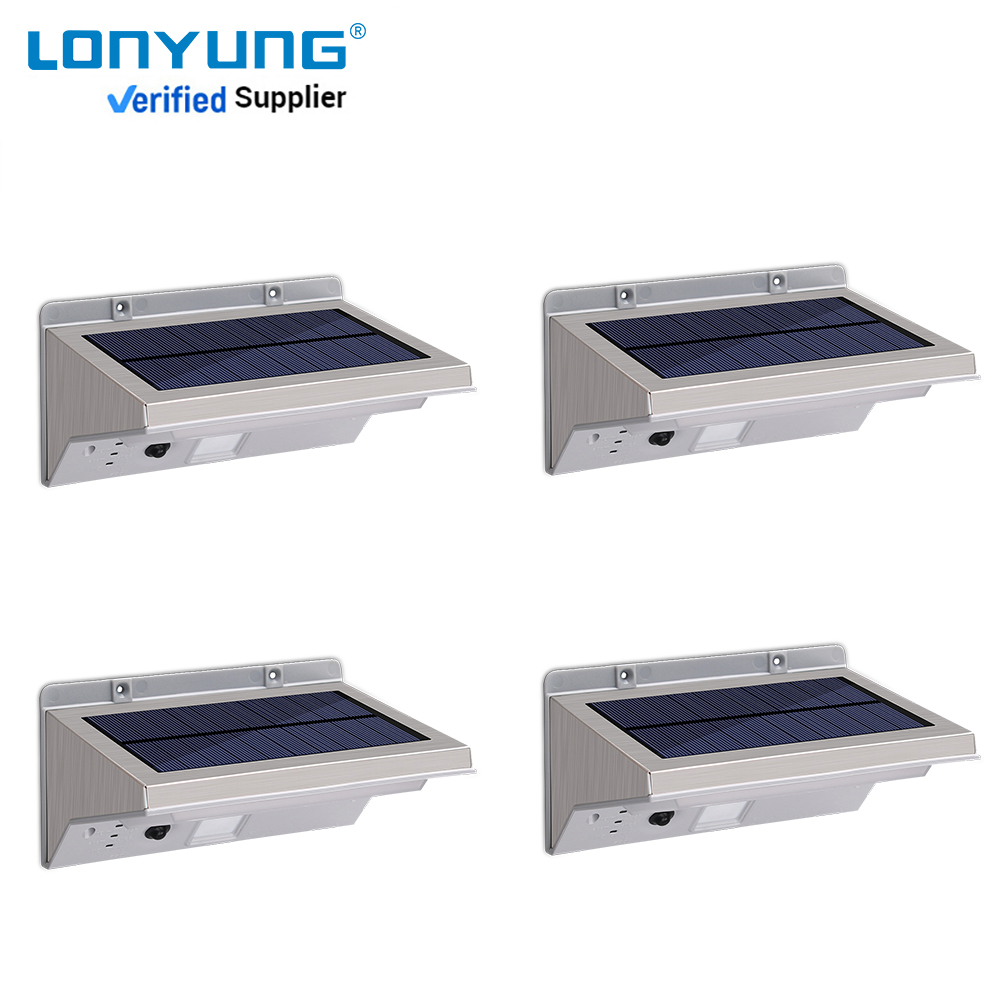 PIR Stainless steel garden waterproof mounted led solar power wall lamp outdoor motion sensor led solar wall light
