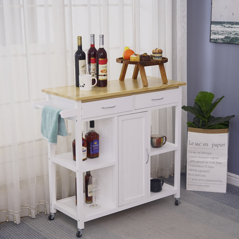 Rolling Kitchen Island Cart with Wood Top, Enough Storage Drawer Space with Towel Bar Rack Shelves, Portable Kitchen Utility Ser