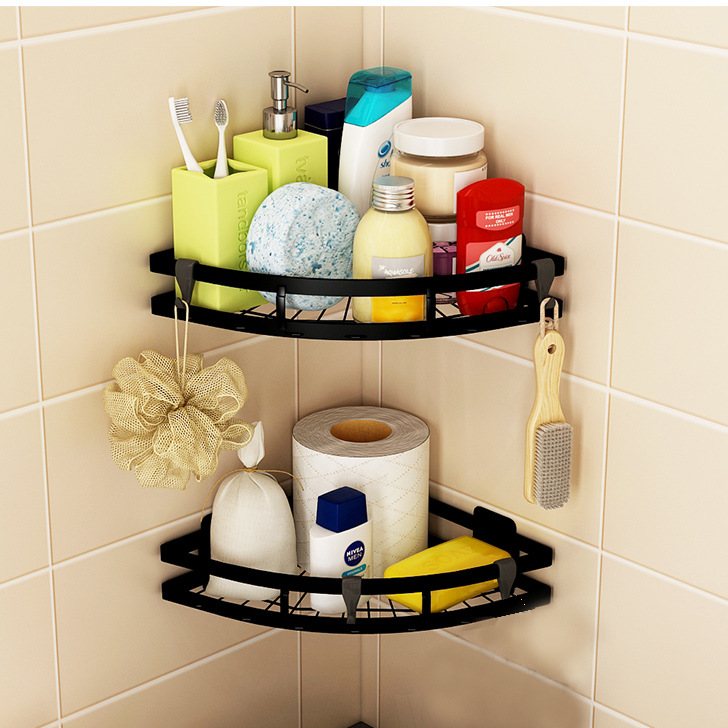 Kitchen corner seasoning rack non-perforated wall hanging tripod multifunctional household stainless steel storage rack