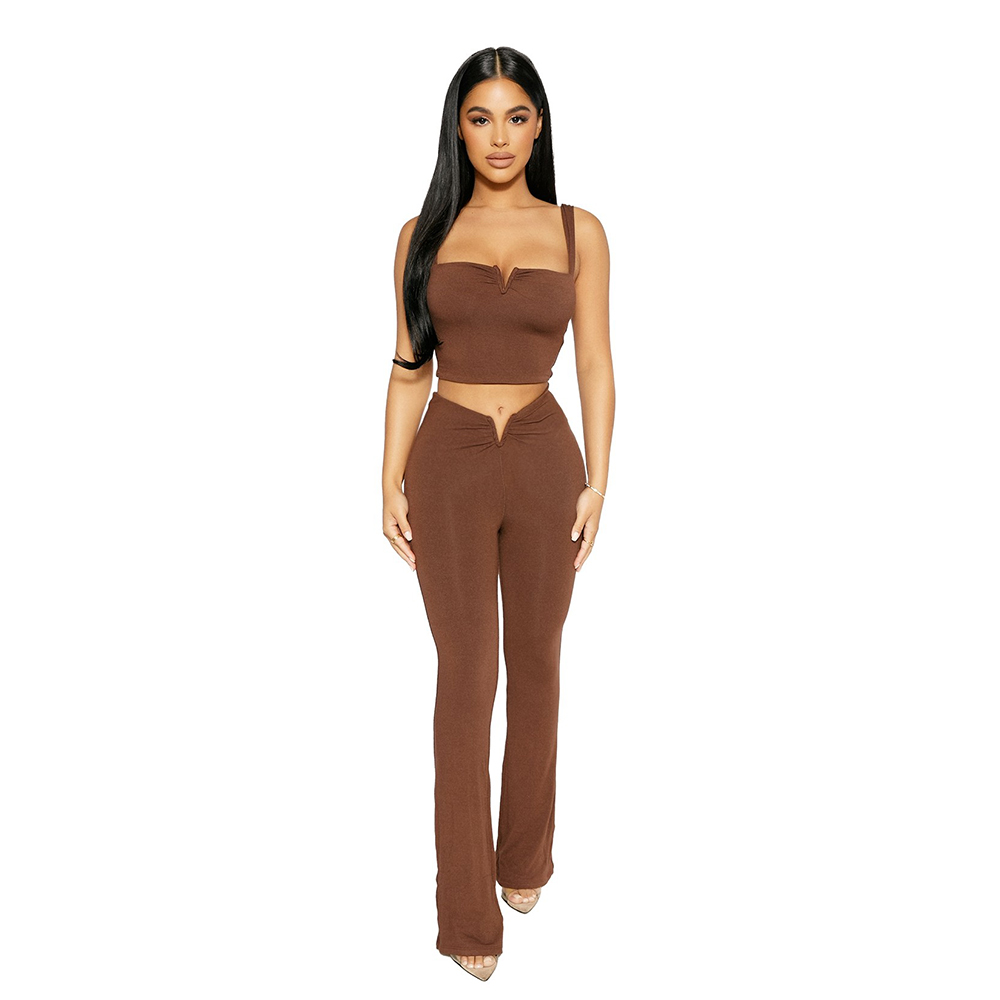 Women'S Micro Elastic Pants Navel Strap Trousers Femme Women Clothing 2021 Summer Leggings And Sleeveless Vest Two Piece Sets
