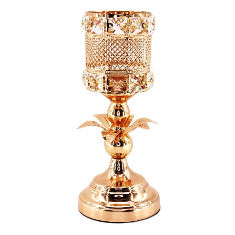European Style Decorative Rose Gold Flower Iron Cup Wedding Candle Holder Table Centerpieces Crystal Bead Wedding Decoration