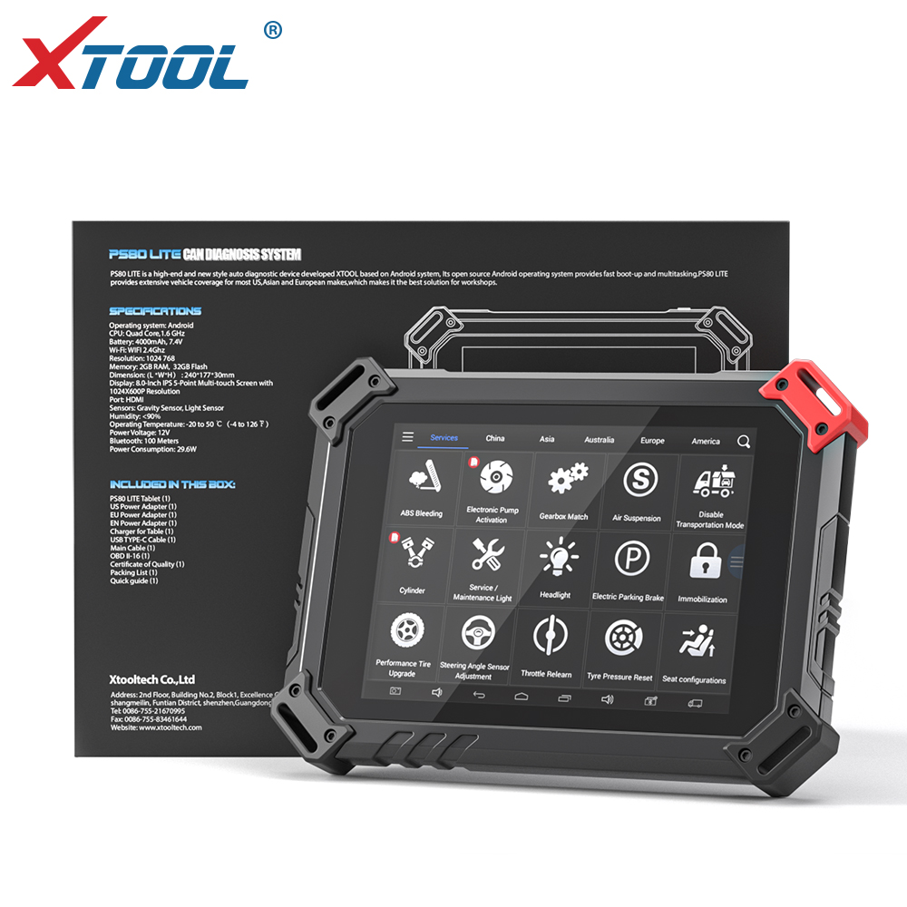 Профессиональный диагностический инструмент OBD2 XTOOL PS80 Lite, полная система IMMO DPF TPMS, сброс, автомобильный считыватель кодов сканирования PK X431V