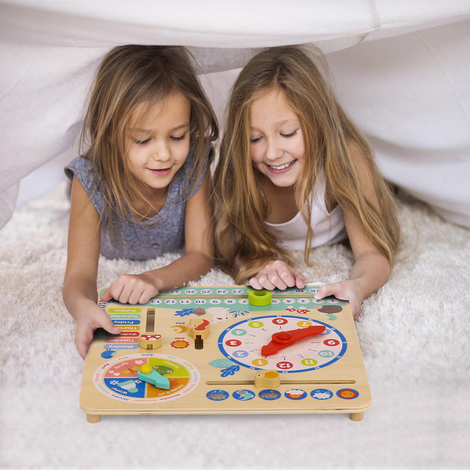 2024 New 6 In 1 Multi-functional Wooden Calendar Toy Clock Date Educational Toys For Kids Learning
