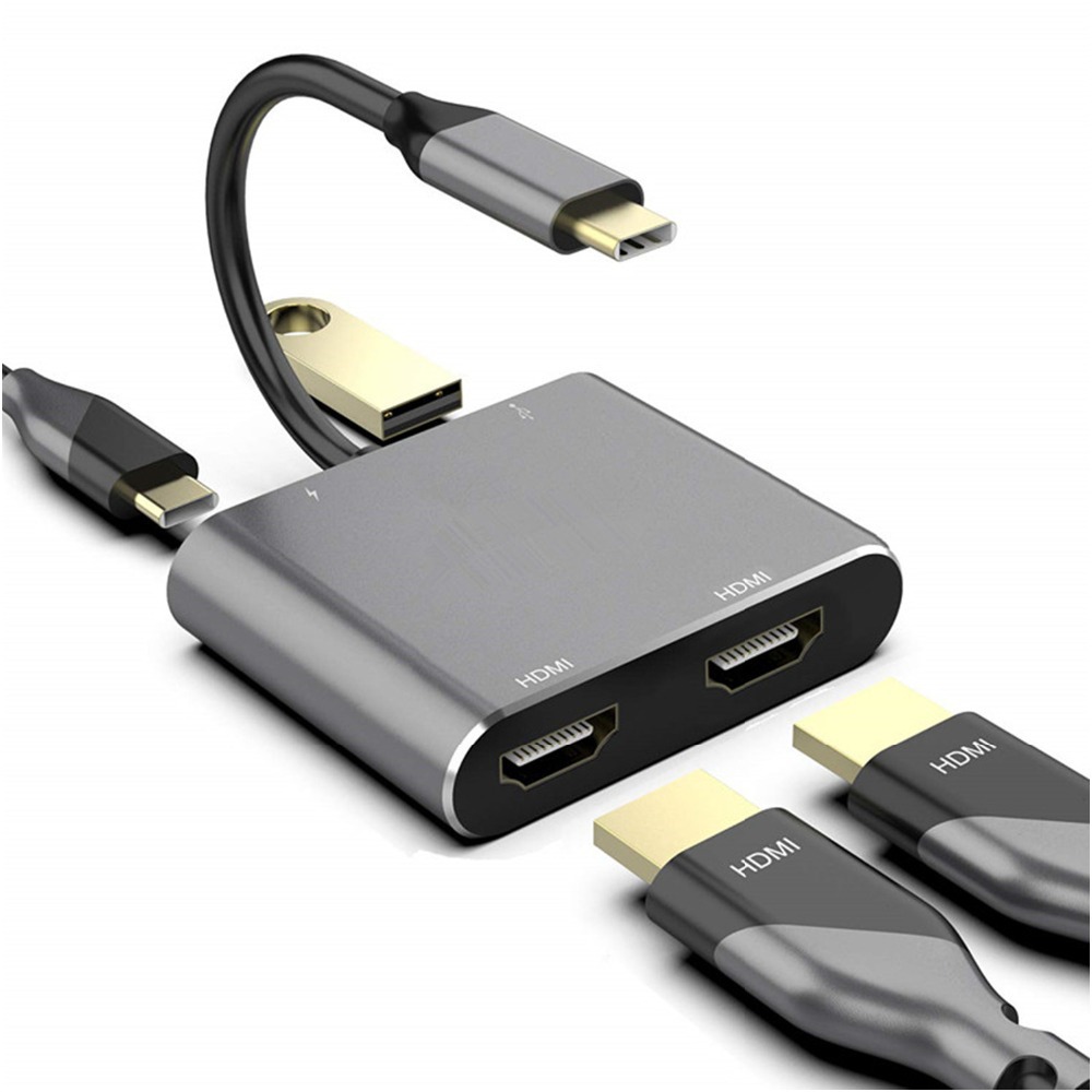 Тип C двойной HDMI совместимых с USB3.0 PD 4 в 1 адаптер USB-C 3,1 до 4K HDMI-совместимость с USB C PD для ноутбука